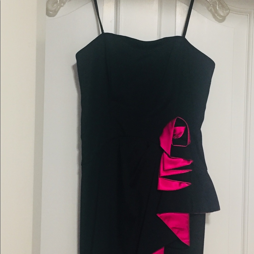 Betsy & Adam Black Strapless Dress w/Pink Detail